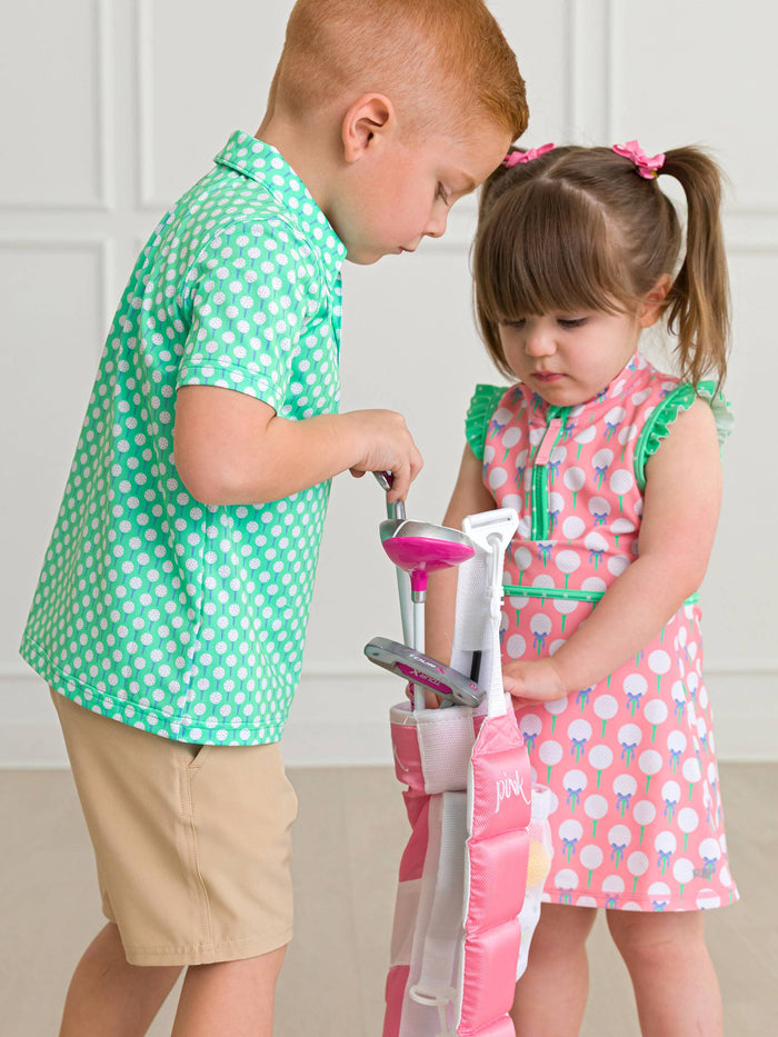 Boys Tiny Tee Time Golf Knit Short Sleeve Performance Polo: Green