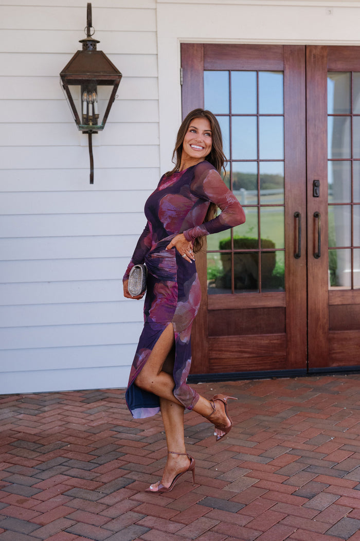 Briar Floral Mesh Midi Dress-Violet Multi