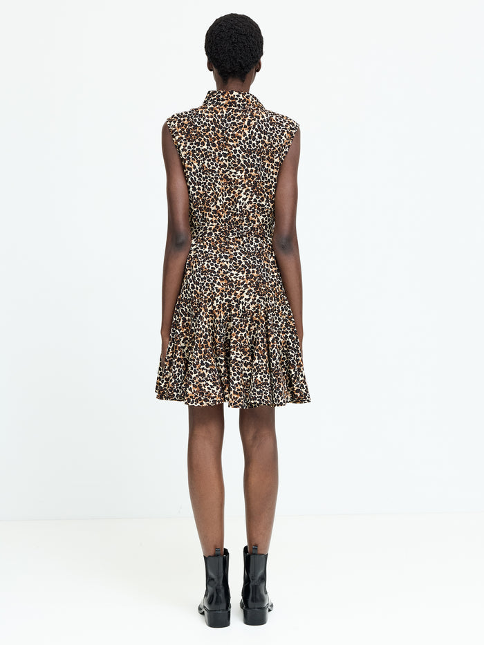 Brown Leopard Print Sleeveless Belted Mini Dress