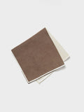 Brown and cream pocket squares stacked diagonally on a light background.