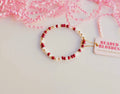 Burgundy and white beaded blonde