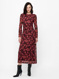 Burgundy Floral Ruched Mesh Midi Dress