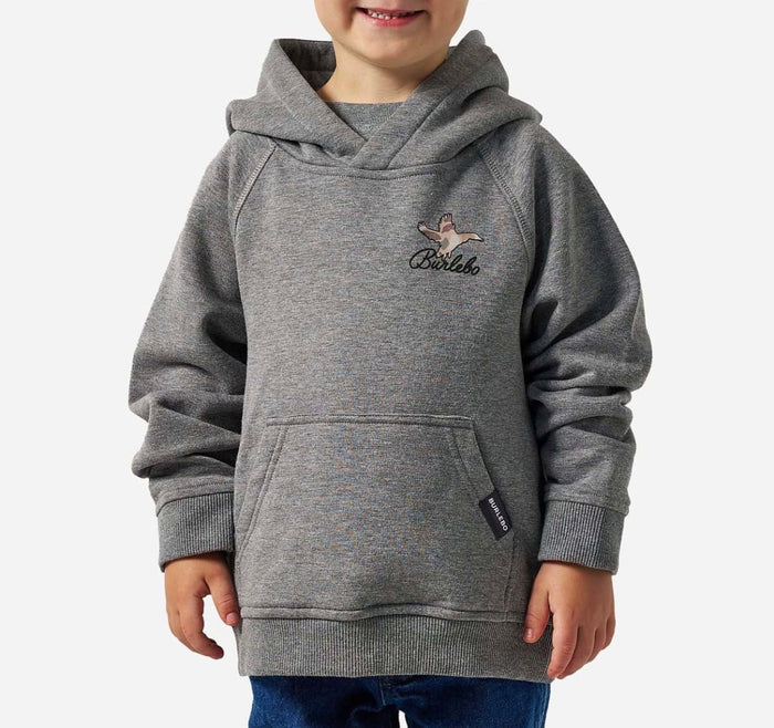 Burlebo youth fleece hoodie jacket- ducks flying in - darker heather grey