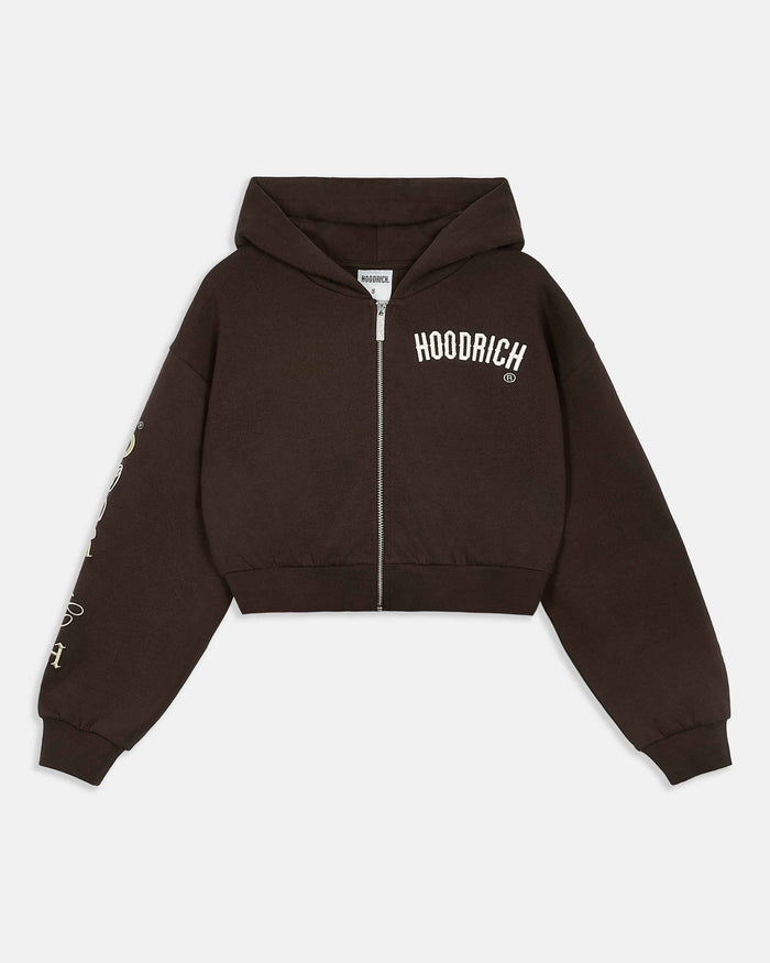 Calor Cropped Zip Hoodie - Brown/White