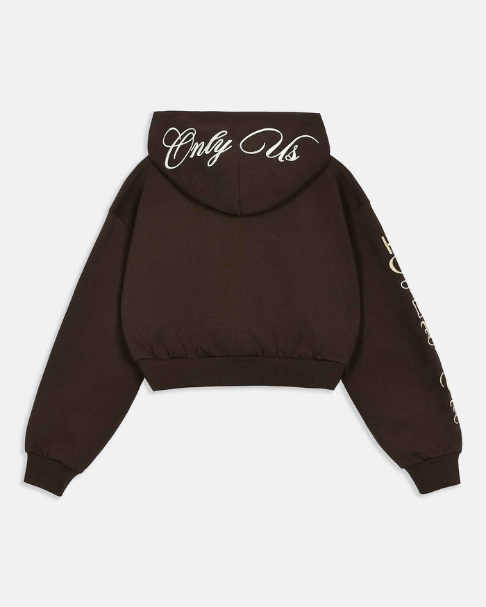 Calor Cropped Zip Hoodie - Brown/White