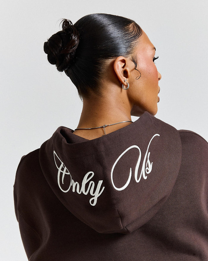Calor Cropped Zip Hoodie - Brown/White