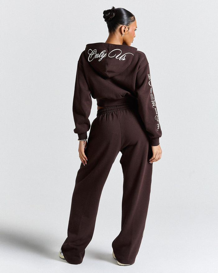 Calor Cropped Zip Hoodie - Brown/White