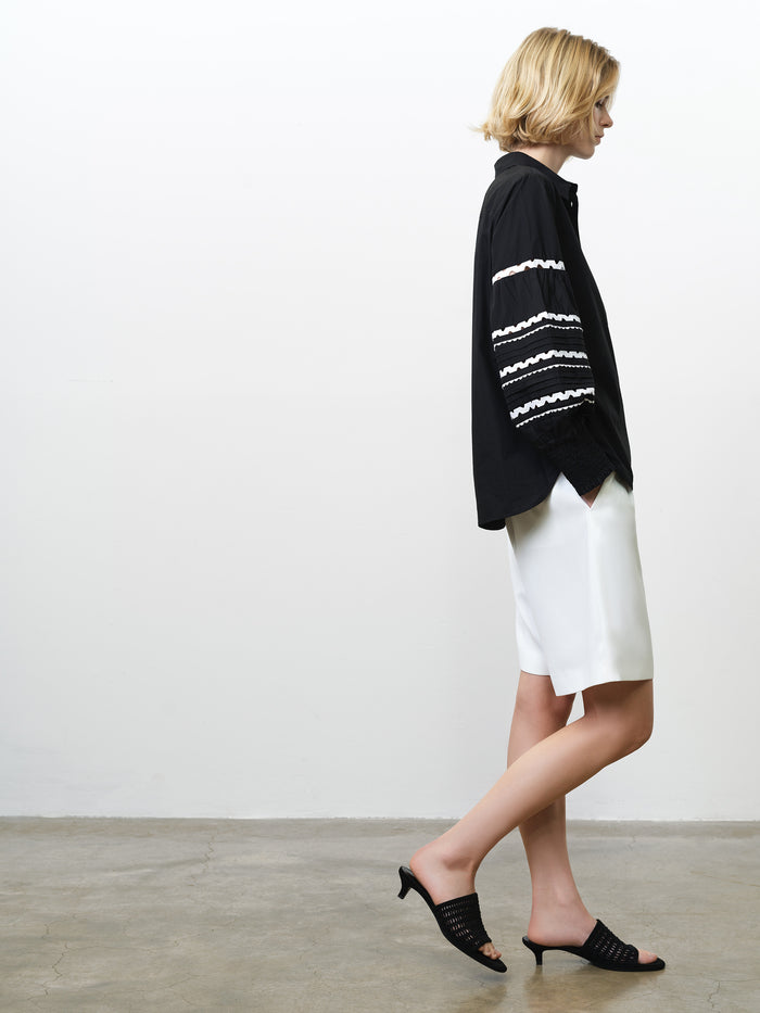 Cambria Cotton Black and White Ric Rac Long Sleeve Shirt