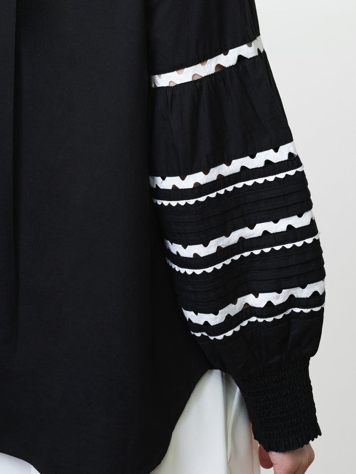 Cambria Cotton Black and White Ric Rac Long Sleeve Shirt