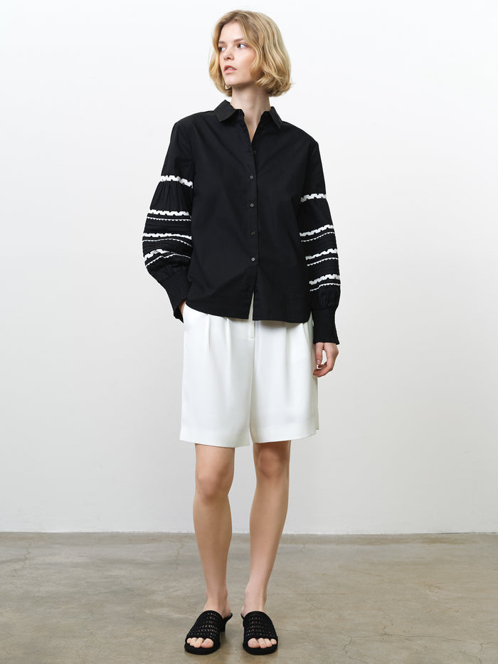 Cambria Cotton Black and White Ric Rac Long Sleeve Shirt