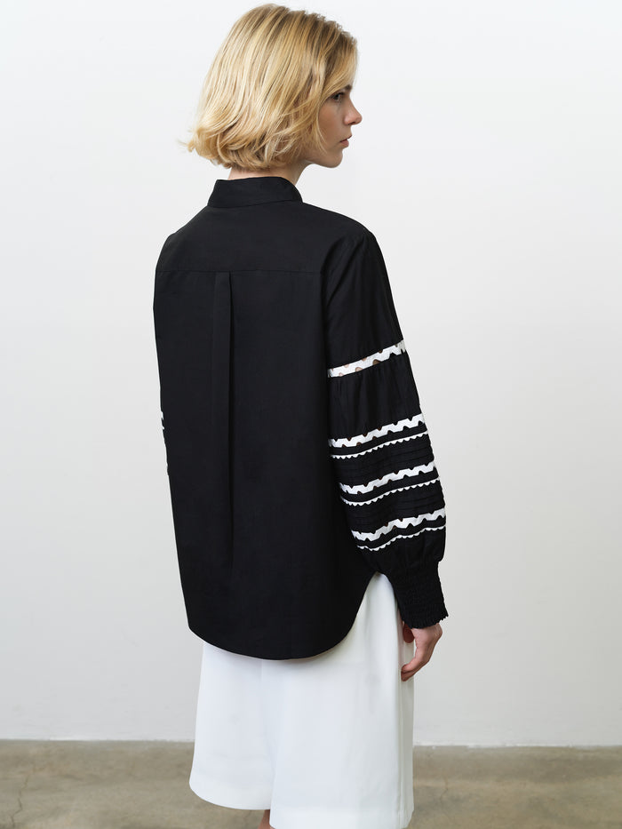 Cambria Cotton Black and White Ric Rac Long Sleeve Shirt
