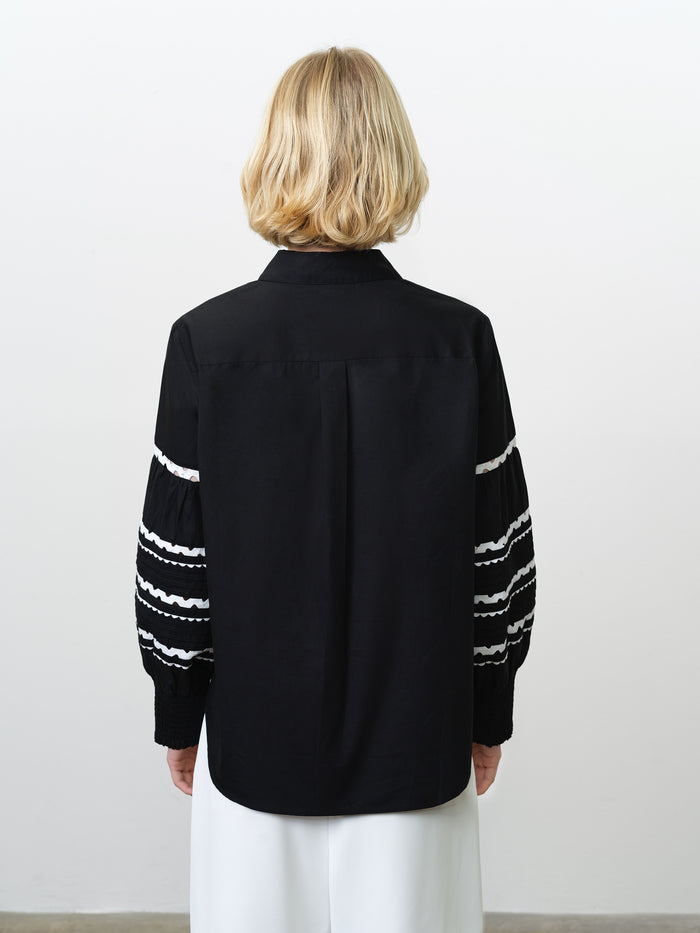 Cambria Cotton Black and White Ric Rac Long Sleeve Shirt