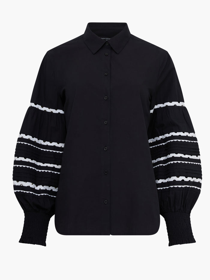 Cambria Cotton Black and White Ric Rac Long Sleeve Shirt