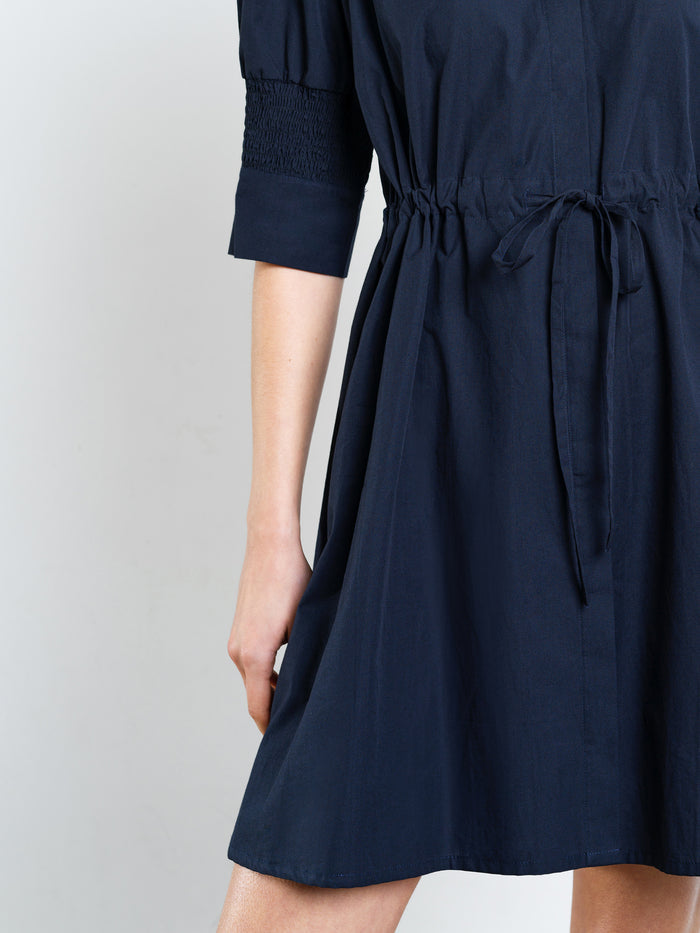 Cambria Cotton Cinched Waist Navy Mini Shirt Dress