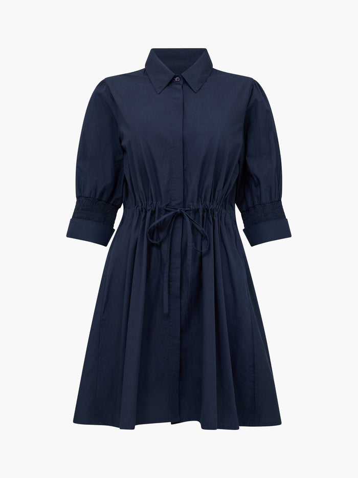 Cambria Cotton Cinched Waist Navy Mini Shirt Dress
