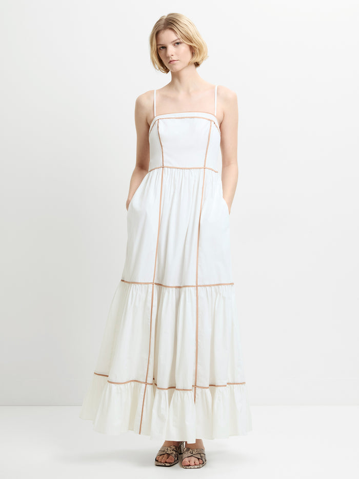 Cambria Cotton Contrast Trim White Maxi Dress
