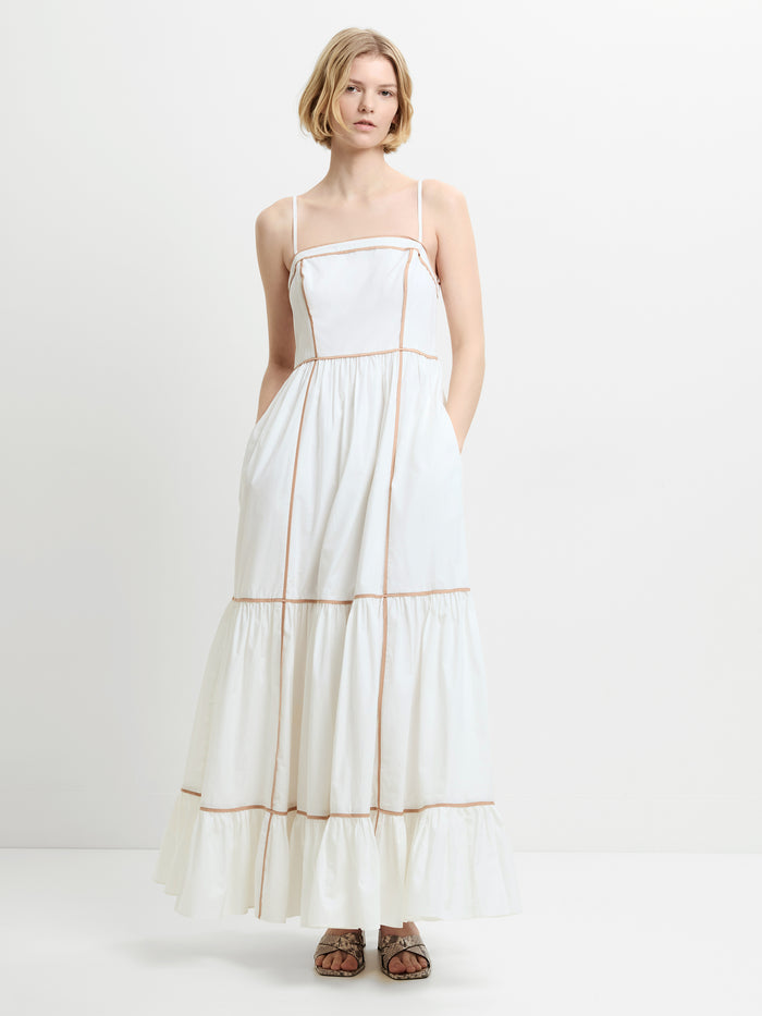 Cambria Cotton Contrast Trim White Maxi Dress