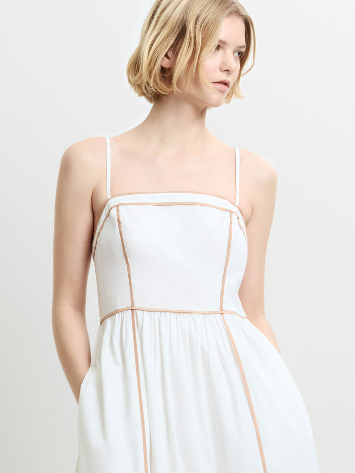 Cambria Cotton Contrast Trim White Maxi Dress
