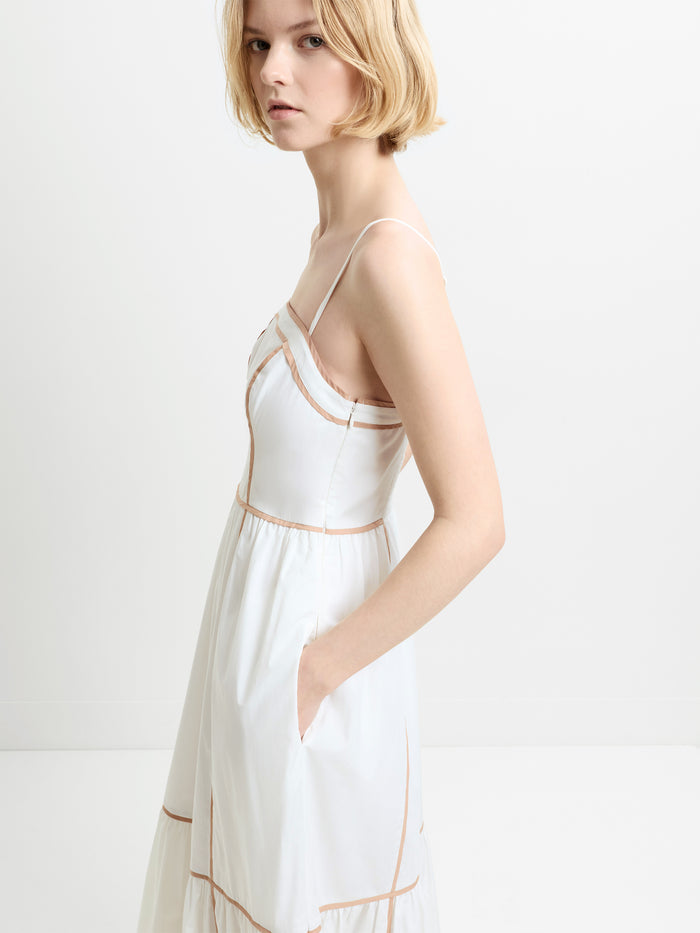 Cambria Cotton Contrast Trim White Maxi Dress