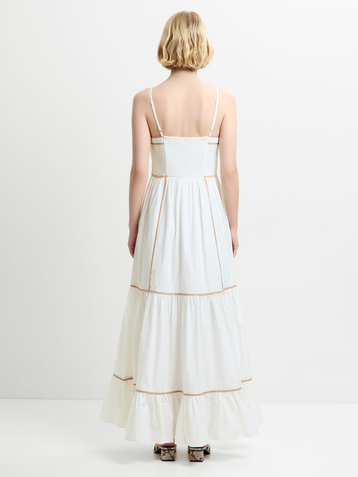 Cambria Cotton Contrast Trim White Maxi Dress