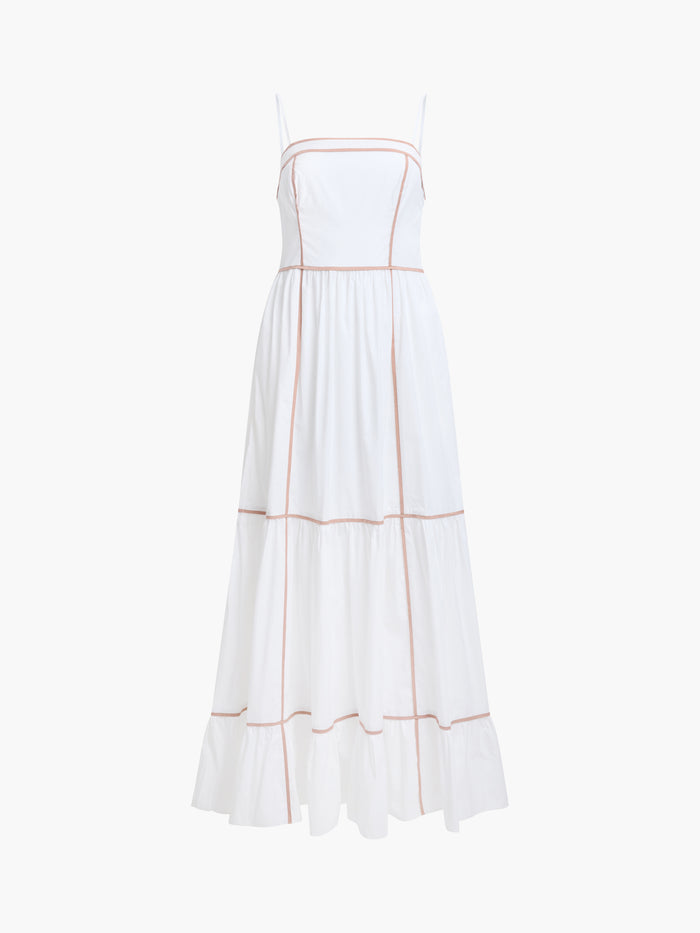 Cambria Cotton Contrast Trim White Maxi Dress