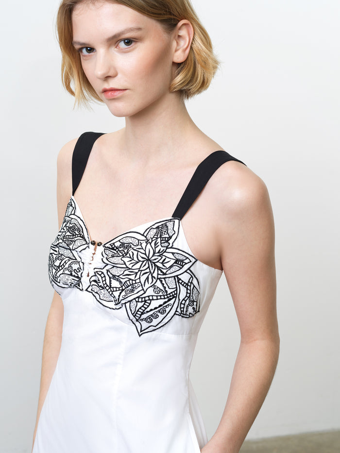 Cambria Cotton Embroidered Bust White Midi Dress