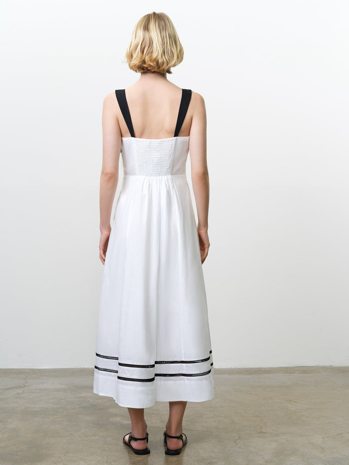 Cambria Cotton Embroidered Bust White Midi Dress