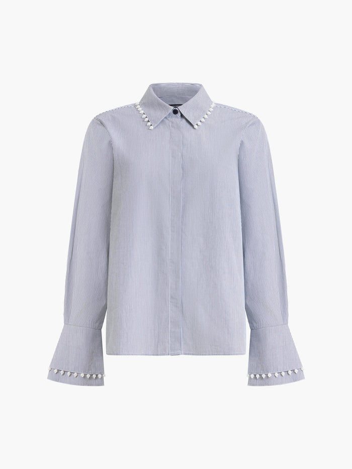 Cambria Cotton Pearl Trim Navy Stripe Shirt