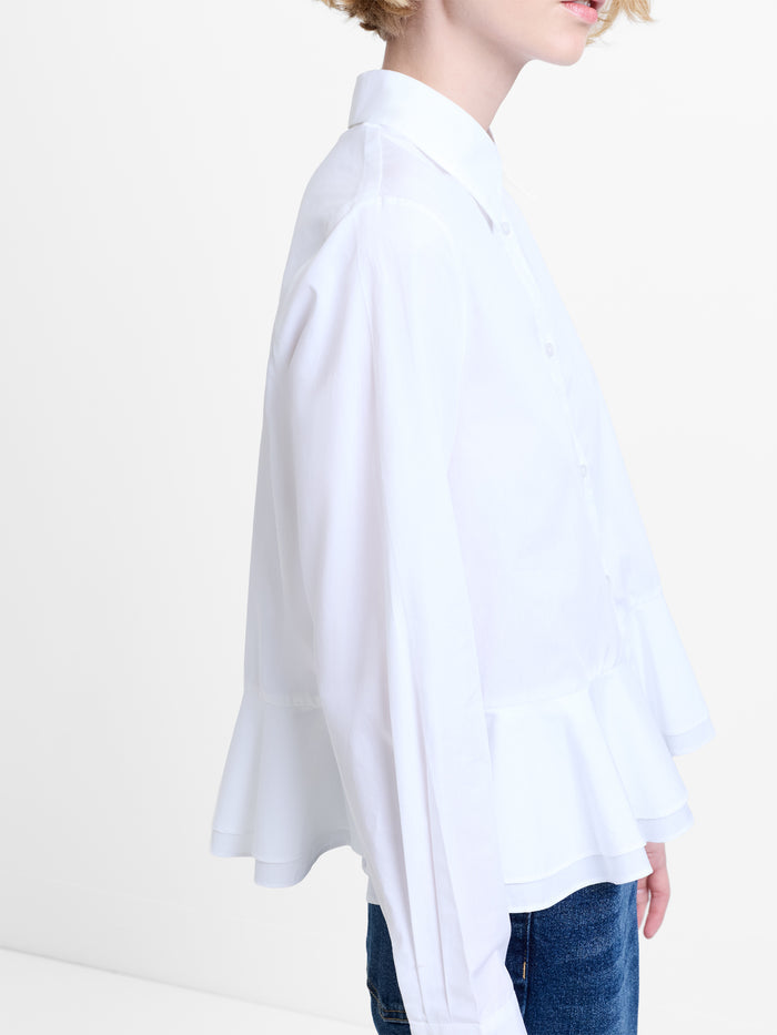Cambria Cotton Ruffle Hem White Peplum Shirt