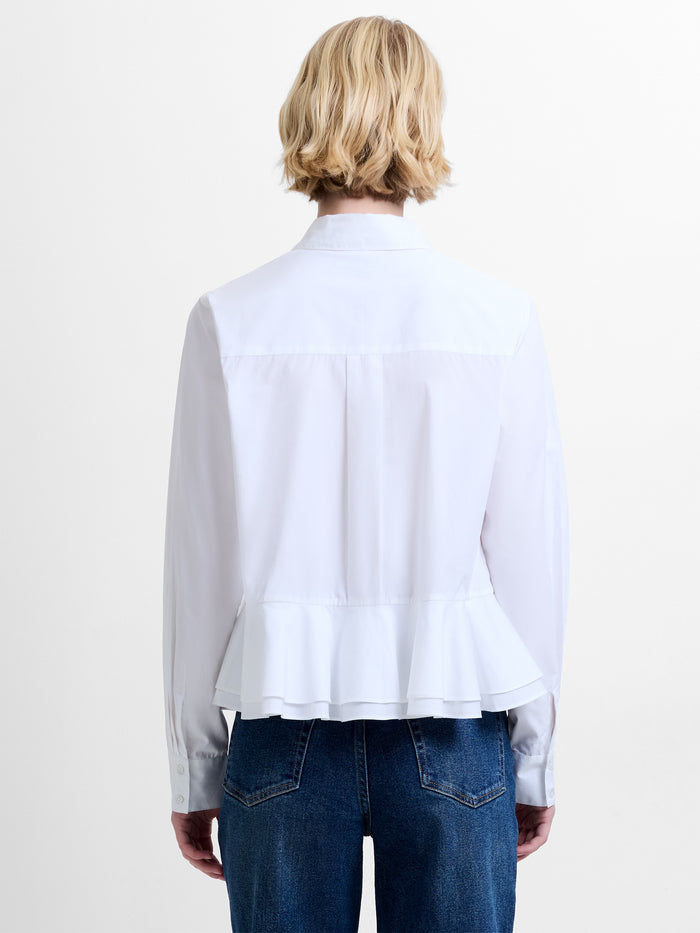 Cambria Cotton Ruffle Hem White Peplum Shirt
