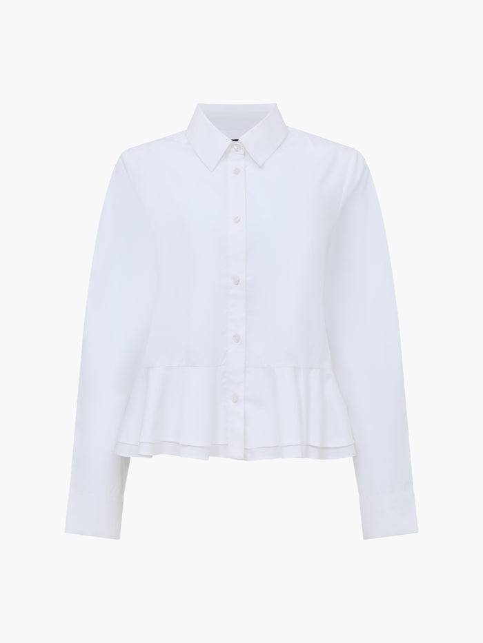 Cambria Cotton Ruffle Hem White Peplum Shirt