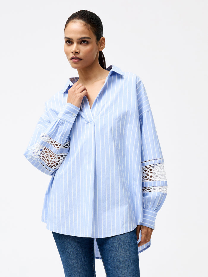Cambria Cotton Stripe Trim Shirt