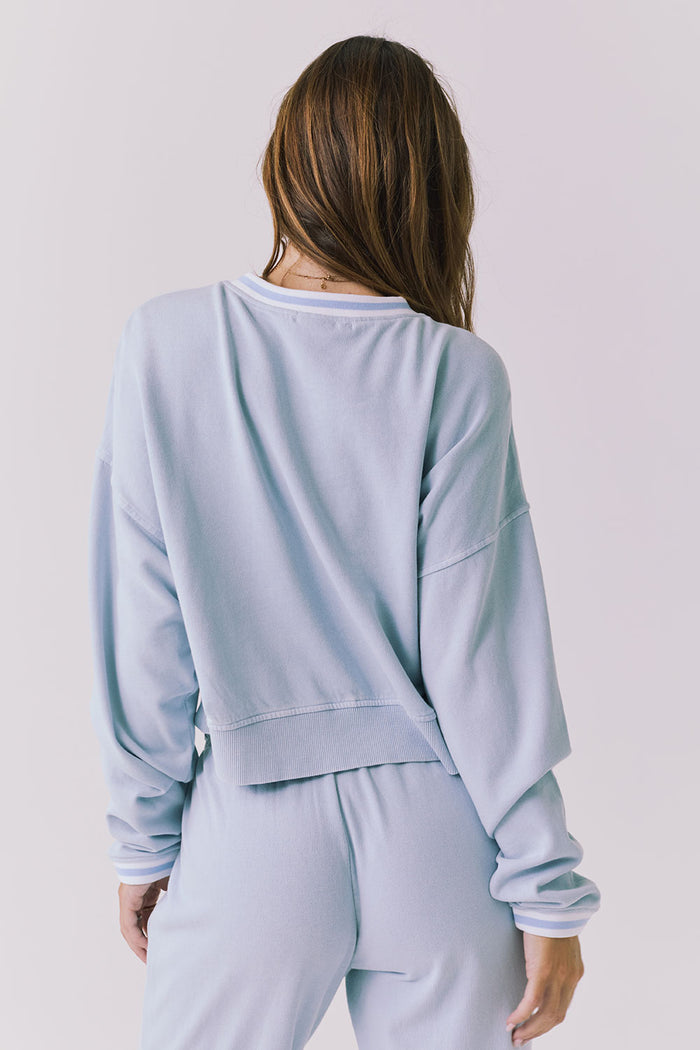 Chaser Campbell Bluebird Pullover back view showing clean lines, smooth fabric finish, and relaxed everyday shape