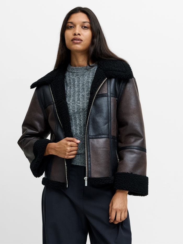 Camry Brown Faux Suede Faux Shearling Aviator Jacket