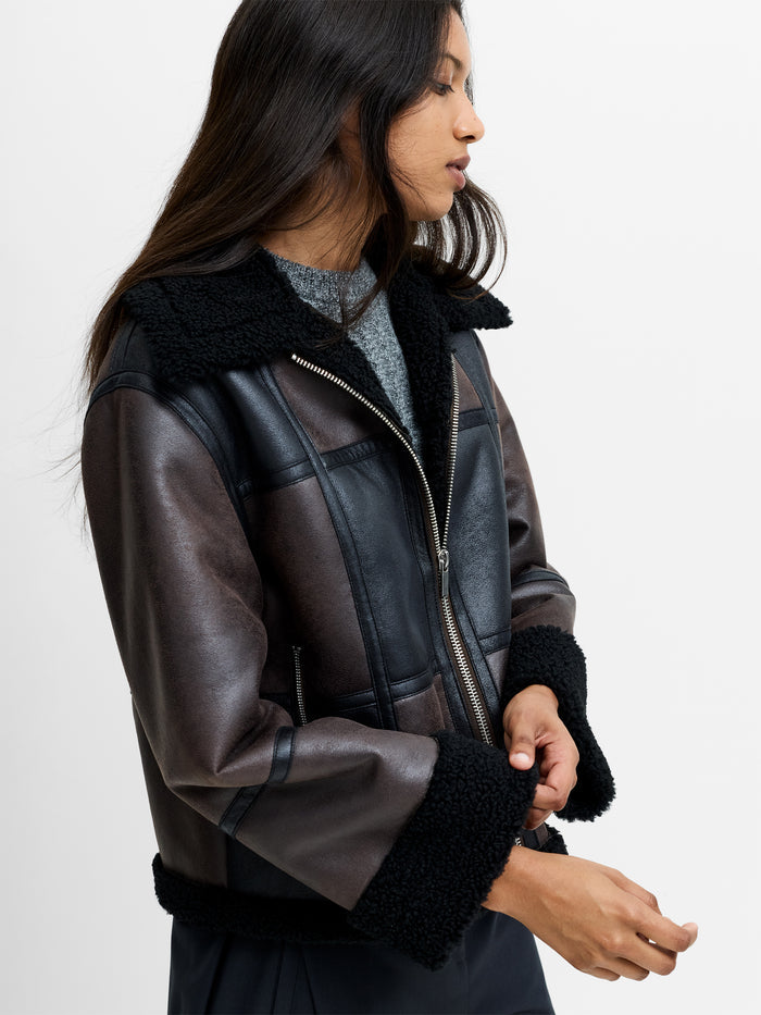 Camry Brown Faux Suede Faux Shearling Aviator Jacket