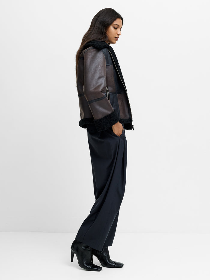 Camry Brown Faux Suede Faux Shearling Aviator Jacket
