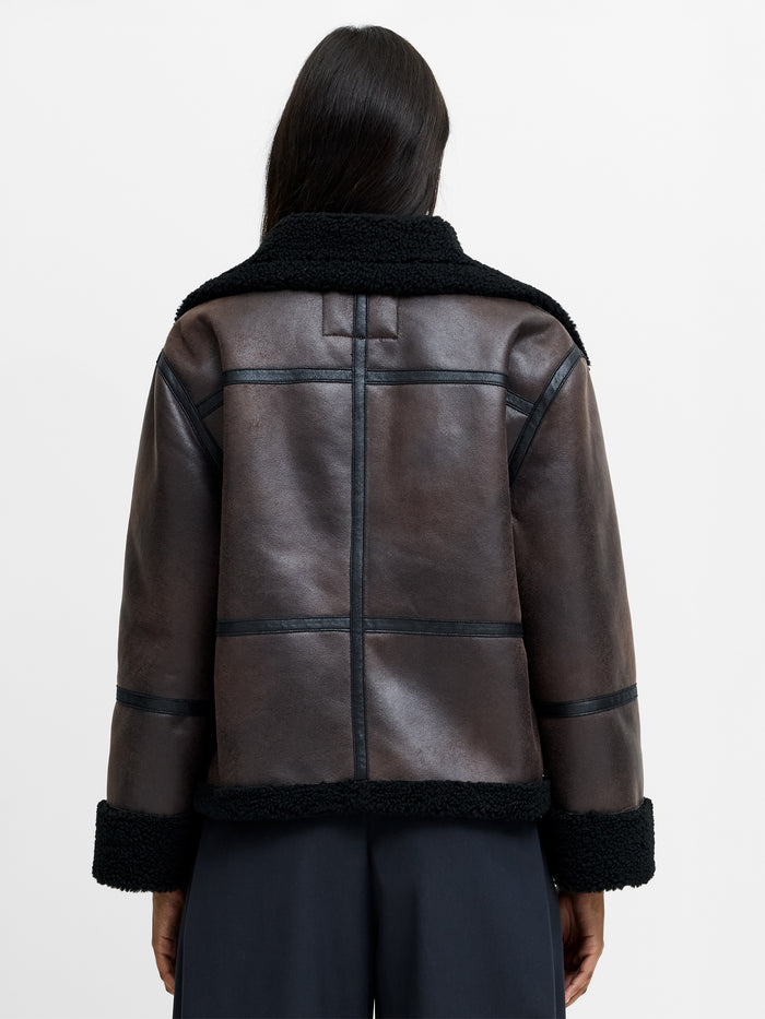 Camry Brown Faux Suede Faux Shearling Aviator Jacket