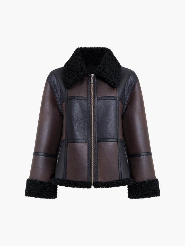 Camry Brown Faux Suede Faux Shearling Aviator Jacket