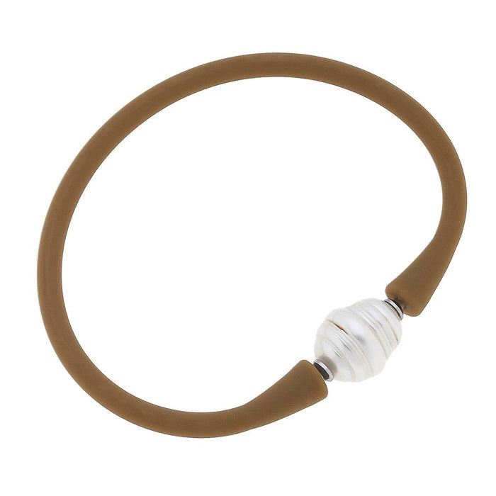 Canvas Style Bali Freshwater Pearl Silicone Bracelet: Cocoa
