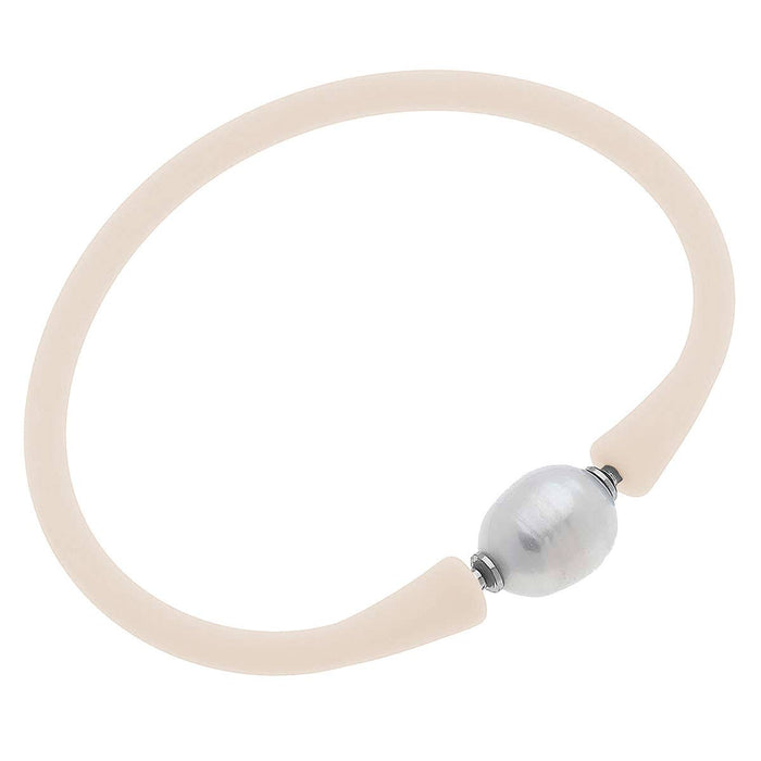 Canvas Style Bali Freshwater Pearl Silicone Bracelet: Eggnog