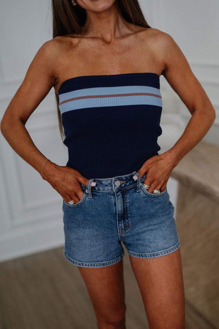 Carla Stripe Knit Top-Navy/Light Blue