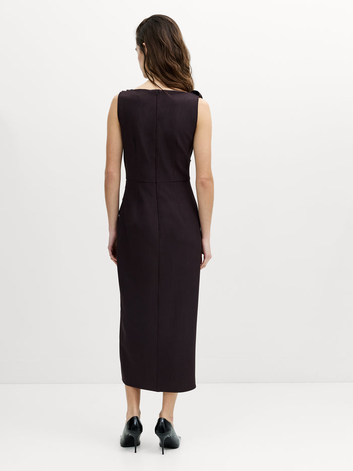 Carley Brown Sleeveless Draped Midi Dress