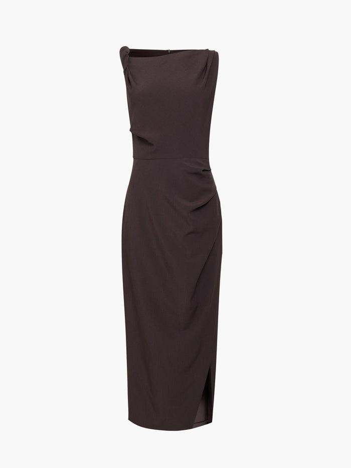 Carley Brown Sleeveless Draped Midi Dress