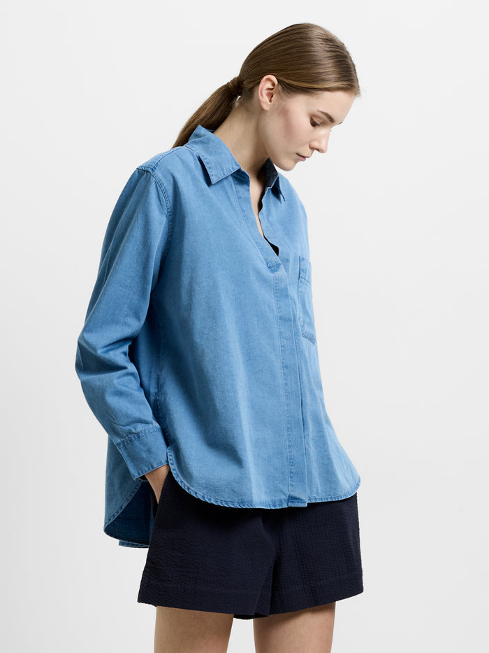 Chambray Denim Long Sleeve Shirt