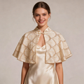 Handmade champagne sequin beaded bridal cape with elegant embroidery for weddings.
