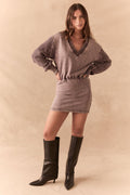Full body view of model in fig Channel Mini Dress