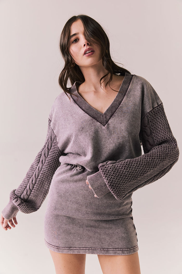 Front view of Channel Mini Dress in Fig