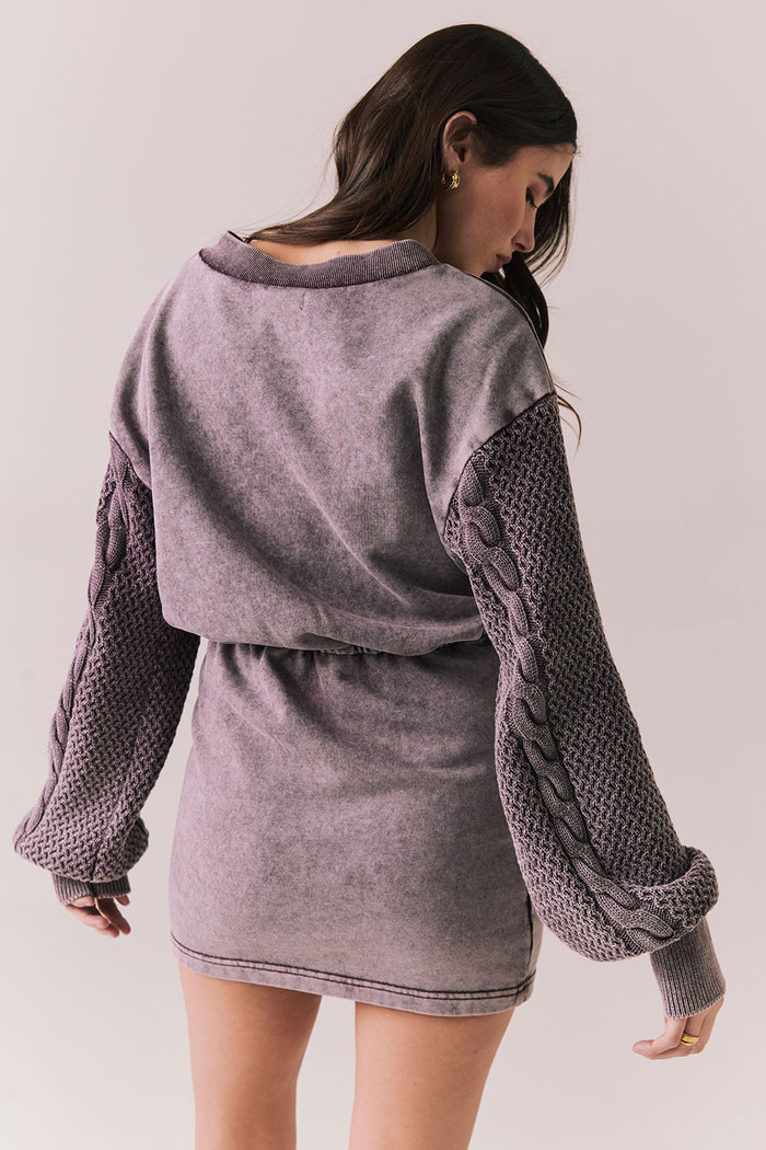 Back view of Channel Mini Dress in fig purple