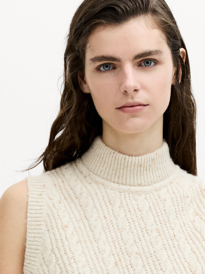 Charlene Ecru Cable Knit Mock Neck Vest