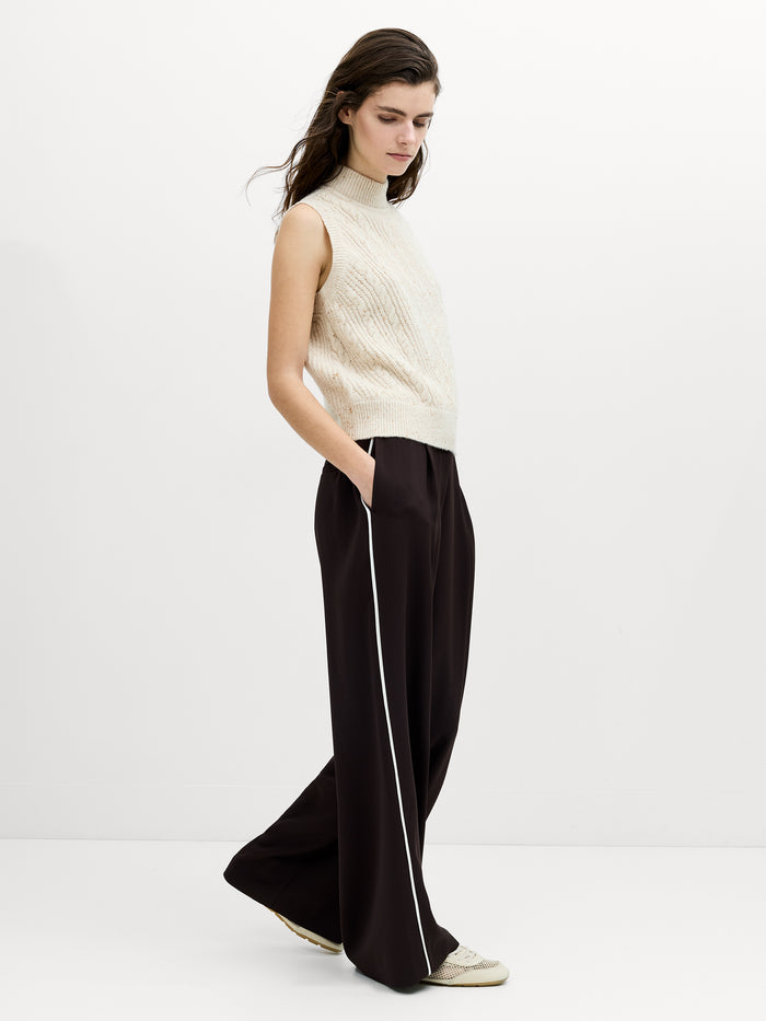 Charlene Ecru Cable Knit Mock Neck Vest